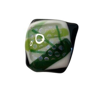 Handmade Fused Dichroic Glass Brooch Green & White Iridescent Abstract Green